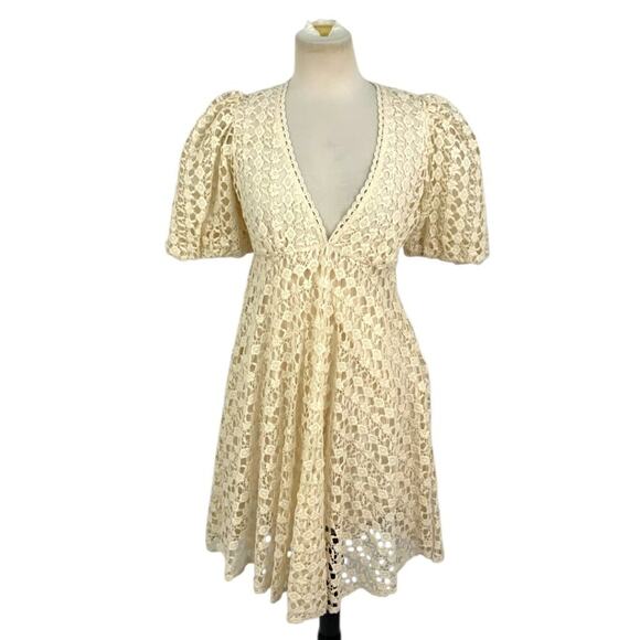 ByTiMo Crochet Lace Puff Sleeve Minidress Size XS NWOT $554 MSRP - Picture 2 of 8